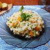 Неочищенный рис со спаржевой фасолью и морковью