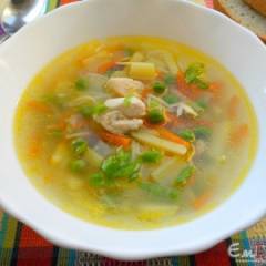 фото рецепта Суп с курицей, вермишелью и зеленым горошком